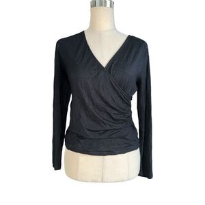 Ralph Lauren Women's Black Wrap-Around Long Sleeved V-Neck Blouse Soft Mature M